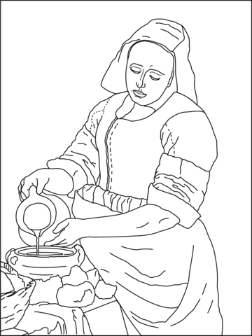 The Milkmaid By Vermeer Coloring Page